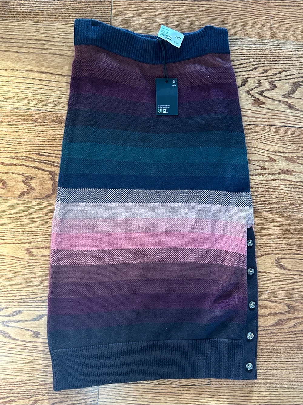 PAIGE Striped Knit Pencil Skirt in Pink, Teal & Navy